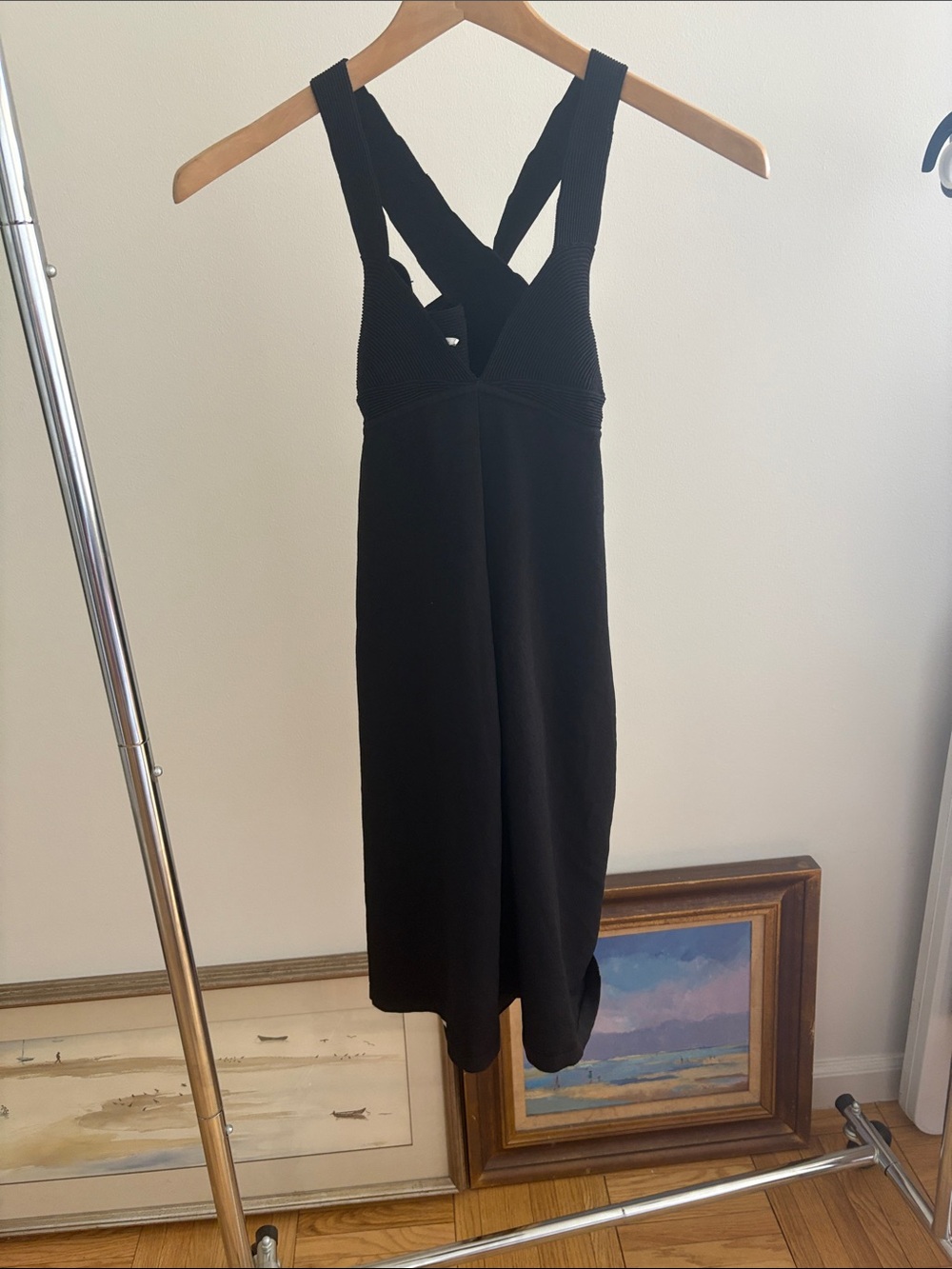 Proenza Schouler Black Ribbed Cross-Back Mini Dress, Pre Production SAMPLE, XS
